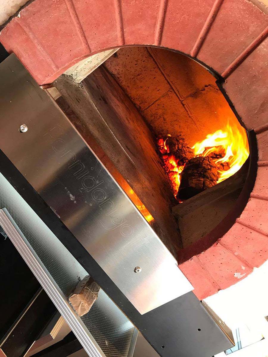 The pizza van's wood fired oven